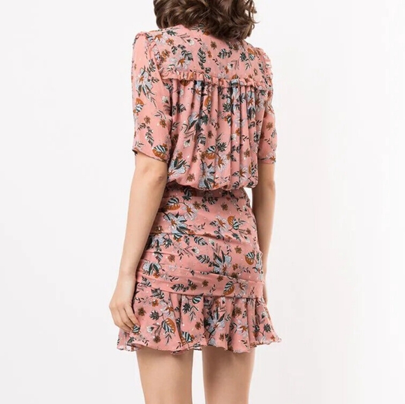 VERONICA BEARD Dakota Floral Silk Pink Mauve Multi Ruched Dress Sz 14 - Picture 3 of 7